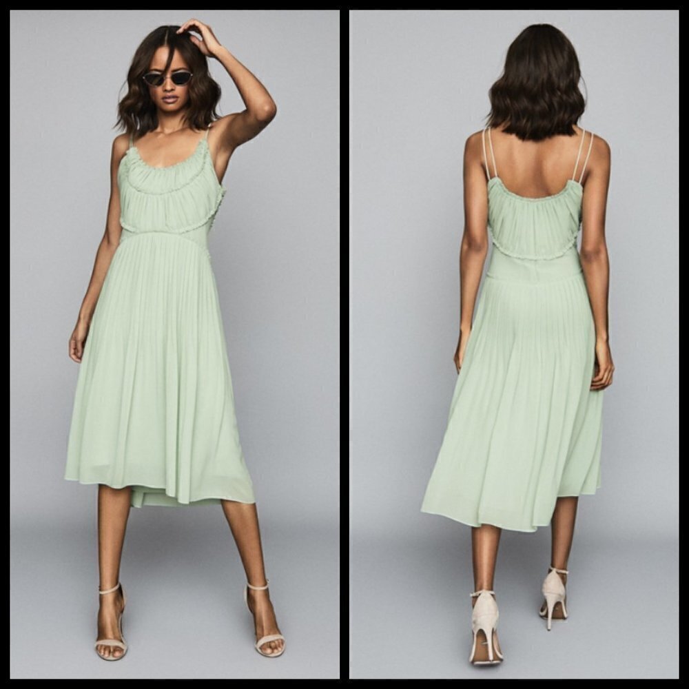 💕REISS💕 Thora Pleated Chiffon Dress ~ Aqua US 10